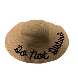 Womens Straw Sun Hat Wide Brim Do Not Disturb Black Embroidery Beach Vacation
